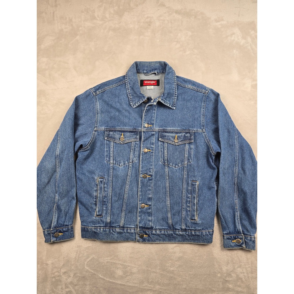 Wrangler Hero Denim Jacket Mens Size M Blue Button Front Trucker Coat